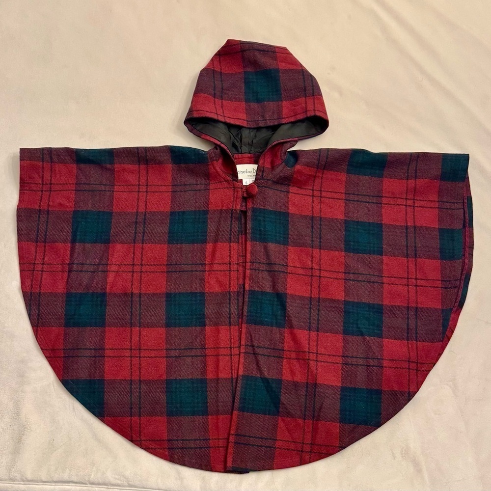 O’Neil of Dublin Wool Blend Girl’s Plaid Hooded Cape Poncho, sz S - Picture 2 of 14